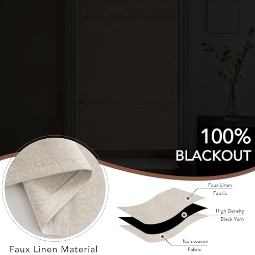 NICETOWN 100% Blackout French Door Curtain Adhesive Top & Magnetic Lift - color: Natural, size: 24"W x 72"L (Pack of 1)