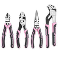 WORKPRO 4-Piece Pliers Set, Premium CR-V Construction Pliers Tool Sets | Including Long Nose, Diagonal Cutting, Groove Joint and Slip Joint Pliers - Pink - color: Pink