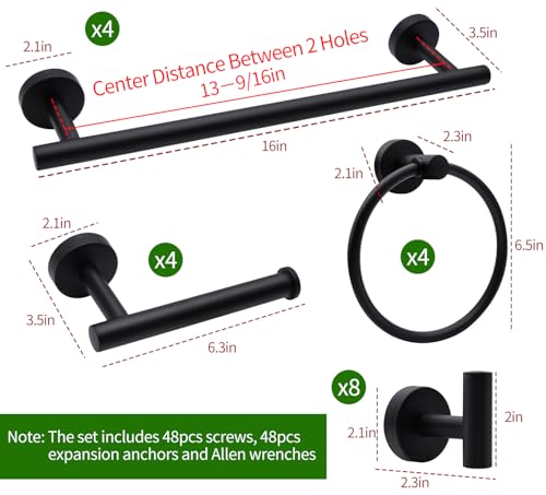 20pcs Bathroom Hardware Set, Matte Black Bathroom Hardware Set, Including 16" Hand Towel Bars, Toilet Paper Holders, Towel Rings, Robe Towel Hooks - color: 20pcs 16" Matte Black