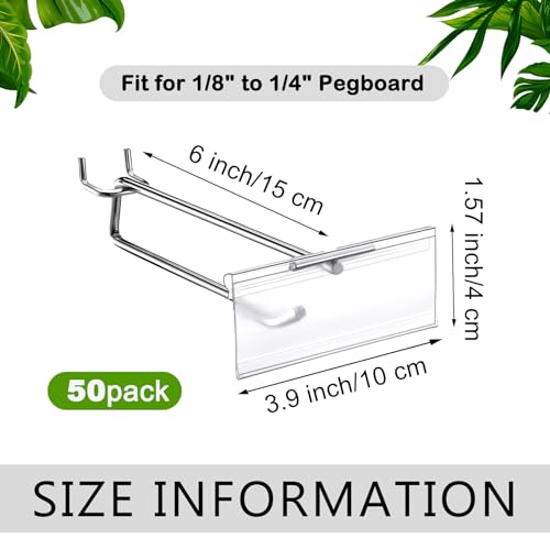 Thyle 50 Pcs Metal Scan Hook with Label Holder for 1/8" to 1/4" Pegboard, Peg Board Hooks with Price Tag, Pegboard Wall Accessories, Metal Hooks for Home Garage Retail Display Supplies (6 Inch) - size: 6 Inch