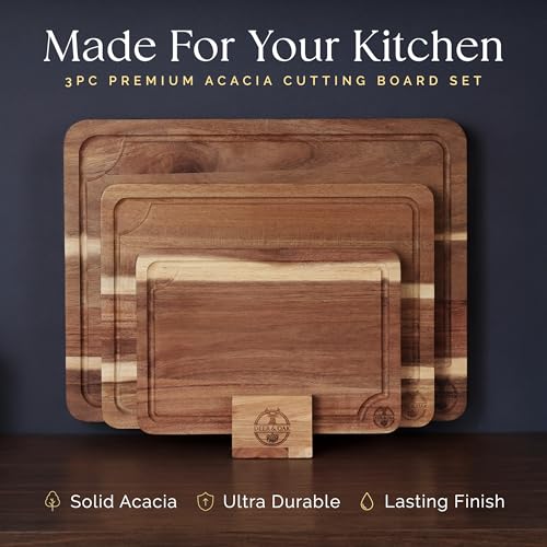 Deer & Oak Non Toxic 3-Piece Acacia Cutting Board Set with Stand