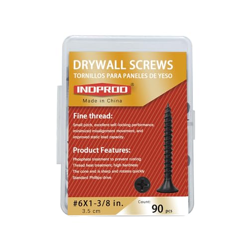 #6 x 1-3/8" Phillips Bugle Head Fine Thread Sharp Point Drywall Screw, Self Tapping Wood Screws with Black Phosphate Coated, Ideal Screw for Drywall, Wood and Sheetrock, 90 Pieces - size: #6 x 1-3/8-Inch