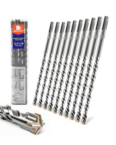 SDS Plus Carbide Cross Tip Concrete Drill Bit - 1/2" SDS-Plus Hammer Drill Set for Concrete, Brick, Stone & Masonry - 8" Length (10-Piece) - size: 1/2"x8"