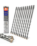SDS Plus Carbide Cross Tip Concrete Drill Bit - 1/2" SDS-Plus Hammer Drill Set for Concrete, Brick, Stone & Masonry - 8" Length (10-Piece) - size: 1/2"x8"