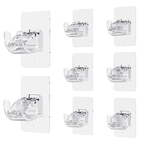 CIEMGNZOC 8PCS No Drill Curtain Rod Brackets, Self-Adhesive Curtain Rods No Drilling, Nail Free Adjustable Curtain Rod Holders, Curtain Hooks for Rod Less Than 1.57 Inch Diameter (Transparent) - color: 8 Pcs Transparent