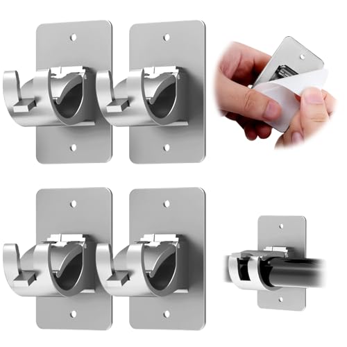 CIEMGNZOC 4PCS No Drill Curtain Brackets, Self-Adhesive Rods, Nail Free Adjustable Holders, Hooks for Rods Under 1.57 Inch (Silver) - color: 4 Pcs Silver