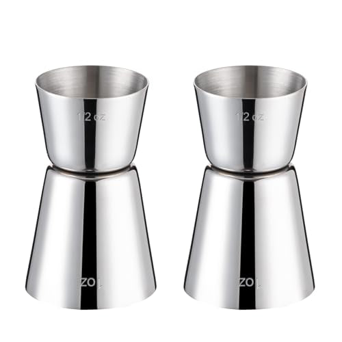 Briout 2Pcs Double Cocktail Jigger for Bartending, 1OZ & 1/2OZ, Flat Edge - color: Silver, size: Flat Edge-0.5oz/1oz-2PC
