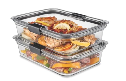 Rubbermaid Brilliance Glass Food Storage Containers, 8 Cup, Set of 2, BPA-Free, Leak-Proof, Clear - size: 8 cups (4-Piece)