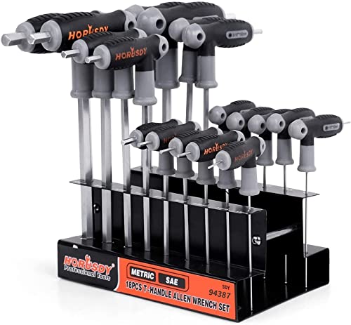 HORUSDY 18-Piece T-Handle allen wrench set, Inch/Metric Long Arm Ball End Hex Key Wrench Set, MM(1.5mm-10mm) SAE(1/16"-3/8") - style: 18PC T-Handle SAE/Metric