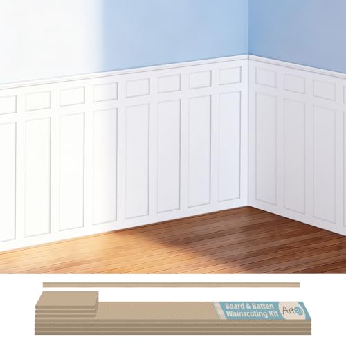 Art3d Premade Paintable Board and Batten Wainscoting Kit, 94.5 x 54 in - color: Log Color, size: 94.5 x 54 in