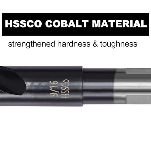 9/16 Drill Bit for Metal and Hardened Steel, M35 Cobalt 1/2 Inch Reduced Shank Industrial Grade Heavy Duty Drill Bit, with Index Storage Case - size: 9/16 in
