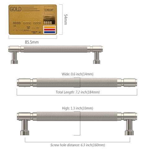 Amerdeco 10 Pack Brushed Satin Nickel knurled Cabinet Pulls 6.3" | Drawer Pulls Cabinet Hardware Kitchen Cabinet Handles for Bathroom ZH0072 - color: Brushed Satin Nickel, size: 6.3" hole center