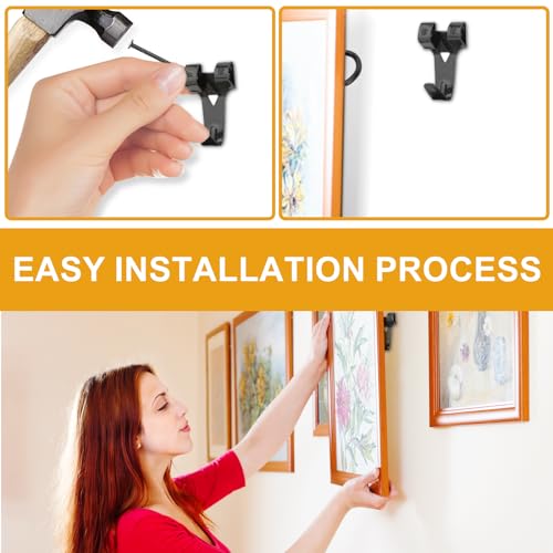 KURUI 303Pcs Picture Hangers for Wall Art Decor Tapestry, Picture Hanging Kit With Heavy Duty Wall Hooks, Sawtooth, Picture Wire, D Rings, Hardware Nails, Eye Hooks, Black Frame Hooks for Drywall Wood - size: Black