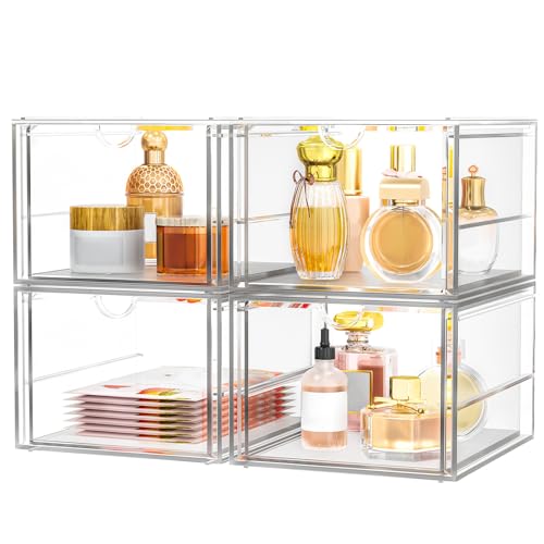 caktraie 4-Pack 4-Drawer Acrylic Storage Organizer for Desk, Crafts,Vanity - size: 4 Drawers