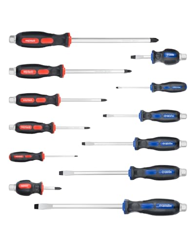 ROTATION 12pc Magnetic Screwdriver Set with Go-Thru Steel Blades - color: 12pc Red & Blue