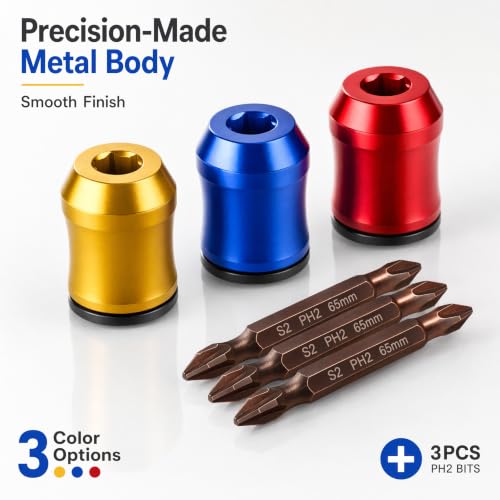 Magnetic Screw Holder Set, 3 PCS Bit Magnetizer Rings with 3 PCS PH2 Screwdriver Bits, Strong Magnetic Drill Bit Holder for 1/4 Inch Hex Bits, Magnetic Screw Holder for Drill, DIY Repair Tool