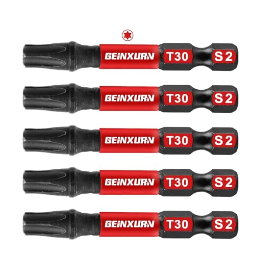 Geinxurn 5 Pieces T30 2 In. Impact Tough Magnetic Insert Bit Set, #30 Torx Head Power Bits, S2 Alloy Steel Star T30 Screwdriver Bits Set - size: 2"-5PCS, style: T30