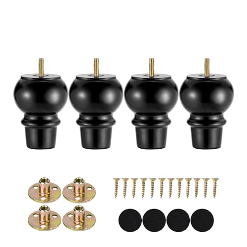 Maricome 4 Inch Wood Legs Set of 4 Pre-drilled M8 Bolt Black Replacement Furniture Leg Bun Feet for Dresser Cabinet Chair - color: 4 Inch Black