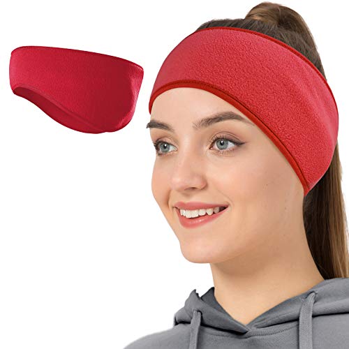 Winter Fleece Ear Warmers Headband Ear Muffs for Men Women Kids, Ear Covers for Cold Weather Ski Running Cycling Work - color: Red