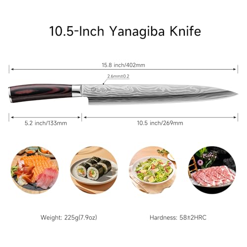 Sunnecko 10.5 inch Sashimi Knife,Sushi Knife for Fish Filleting & Slicing - color: 10.5 inch Sashimi Knife