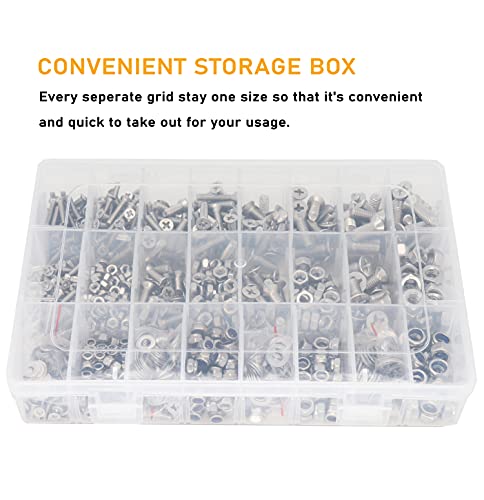 1020pcs M3 M4 M5 M6 Flat Phillips Countersunk Head Machine Screws Bolts Nuts Washers Assortment Kit, 304 Stainless Steel, Silver Tone - size: M3 M4 M5 M6 1020pcs (Countersunk Head-304)