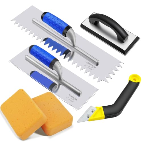 6PCS V-Notch Tile Trowel Set, Grout Float, 2 Sponges & Grout Saw