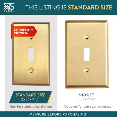 Rio Salto BRASS Metal Toggle Gold Outlet Cover or Light Switch Cover Wall Plate, 10-Pack STANDARD SIZE, Single Togle Wallplate Covers 1-Gang Brushed Brass Toggle Switch - color: Toggle Switch 1-Gang (10-Pack)