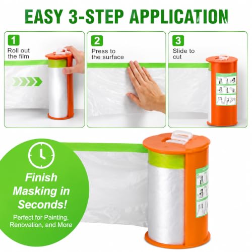 Pre-Taped Masking Film with Dispenser - 22" x 66' Painters Plastic - color: 1 Dispenser 2 Refill 22" x 66'