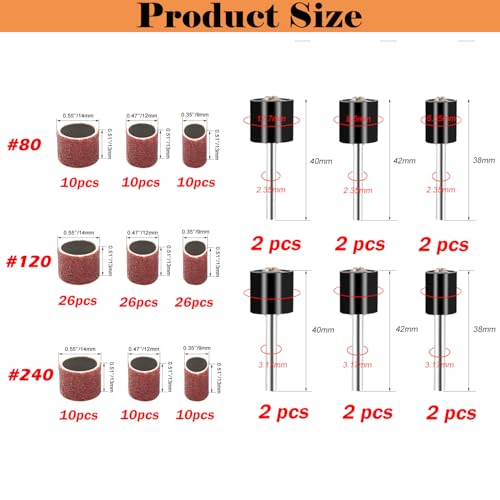 Sanding Drum Set for Most Rotary Tools-Includes 138 Aluminum Oxide Sanding Sleeves for Drum Sanders (80,120,240 Grit) and 12 Drum Mandrels-Sanding Bits Tool Accessories with Box - color: 150pcs-2 Styles