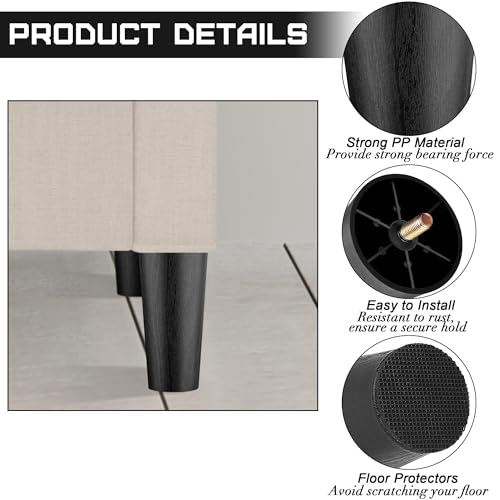 TURSTIN 16 Pack 6 Inch Plastic Furniture Legs with M8 T-Nuts Screws Tapered Sofa Couch and Chair Legs Replacement Furniture Legs for DIY Projects Sofas Coffee Tables Dressers Beds - size: 6 inch