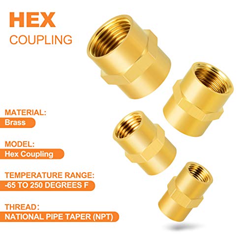 GASHER 8PCS Brass Pipe Fitting Hex Coupling Kit 1/8 inch 1/4 inch 3/8 inch 1/2 inch - style: Hex Coupling Kit（8Pcs）