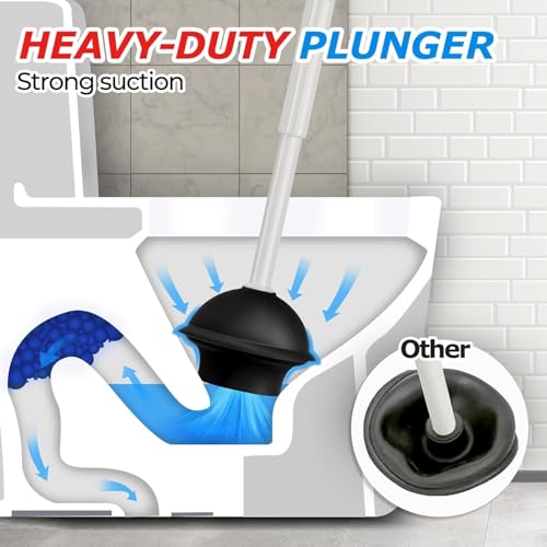 FORASTO 2Pack 2 in 1 Toilet Brush and Plunger Set,Clean Gloves, Extended Handle Plunger，Toilet Bowl Brush Plunger Set,Bathroom Cleaning Tools,Toilet Brush Plunger Combo,Cleaning Brush(Light Grey) | 21", Cleaning Gloves, Heavy Duty Rubber Toilet Bowl Clean
