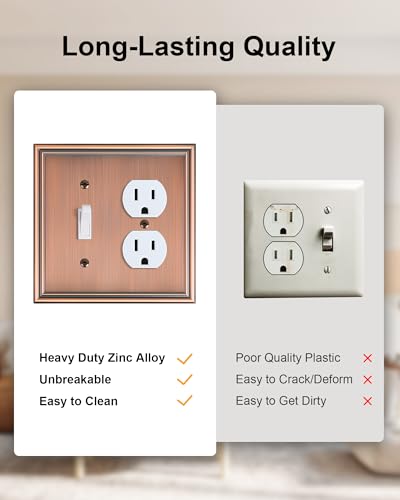 2-Pack Zinc Alloy Combo Toggle/Duplex Light Switch Cover Plate - color: Antique Copper, size: 1 Toggle/1 Duplex 2PK