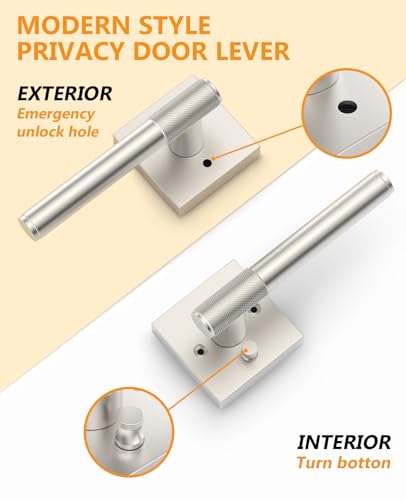 Asidrama 4 Pack Brushed Satin Nickel Privacy Door Handles | Thumb-Turn Privacy Lock,Fits 1-3/8"-1-3/4" Doors,Adj. 2-3/8"-2-3/4" Latch,Heavy-duty Zinc,Easy DIY Setup - color: Brushed Satin Nickel