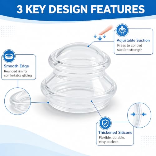 ELERA Silicone Cupping Set for Face & Body, 4 Pcs Facial Cupping Therapy Kit, Lymphatic Drainage Tool & Fascia Massage Cups for Neck, Shoulder & Muscle Pain Relief (2 Medium, 2 Small) - style: 4 Cups (M S size)