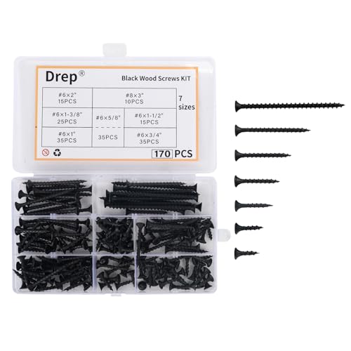 170-Piece Screw Assortment Kit, Multi-Size Phillips Flat Head Black Wood Screws for Home Repair and Furniture Assembly - size: Multi-Size