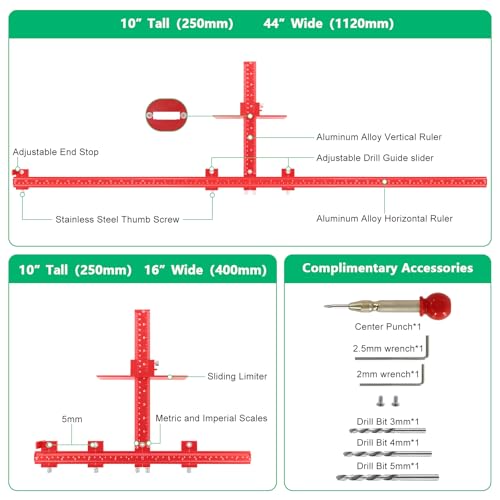 44" & 16" Max Cabinet Hardware Jig Kit, Aluminum Alloy Cabinet Handle Jig - color: Red