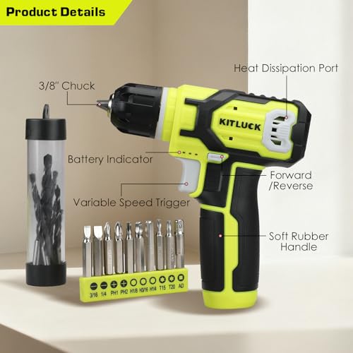 KITLUCK Power Drill Set, 180Pcs Home Hand Tool Kit with 8V Drill, Portable Tool box Kit with Screwdriver, Plier, Wrench, Socket, Harmer, Household Cordless Drill Set for Men Women Home - size: 180Pcs