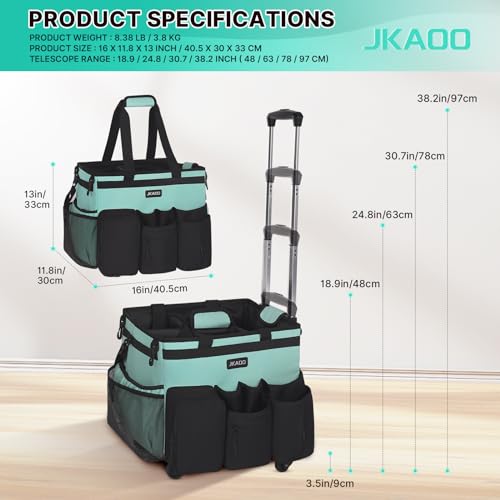 JKAOO Large Rolling Cleaning Caddy Bag with Detachable Trolley, Blue-Green - color: Blue Green