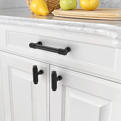 Amerdeco 10 Pack Matte Black Knurled Cabinet Pulls 3-3/4 Inch(96mm) Hole Center Kitchen Handles Drawer Pulls Cabinet Hardware ZH0034 - color: Matte Black, size: 3.75"/96mm Hole Center