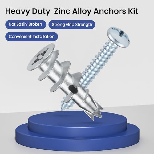 Metal Self Drilling Drywall Anchors,110PCs Hollow Zinc Sheetrock Anchors and Screws Kit, 55 Heavy Duty Wall Anchors and 55 Pan Head Screws,60LB Hanging