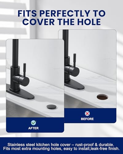 Kitchen Sink Hole Cover, Black Finish Faucet Hole Cover - color: Black