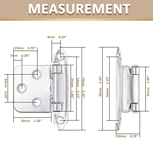 40 Pack-20 Pairs 1/2" Overlay Cabinet Hinges, Polished Chrome Self-Closing Semi-Concealed Face Mount,Decorative Hardware with Screws - color: Polished Chrome, size: 1/2 inch Overlay