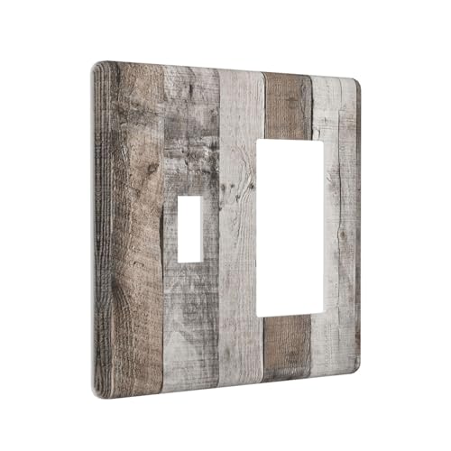 Natural Wood Grey Wood Vintage Faux Wood Outlet Covers 1 Toggle 1 Rocker Combination Decorative Wall Plate Electrical Switch Plates Light Switch Cover Plate for Farmhouse Home Decor - color: Natural Wood Grey Wood Vintage Faux Wood, size: 1 Toggle 1 Rcoke