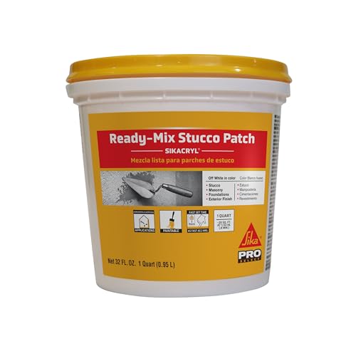 SIKA Sikacryl Stucco Repair, White, 1-Qt, Ready-Mix Stucco Patch for Large Cracks and Spalls, Acrylic-Based, Interior/Exterior, Textured, Moisture-Resistant