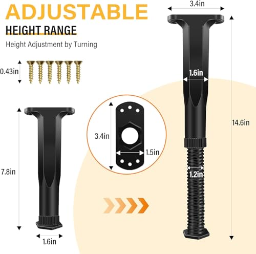 6 PCS Adjustable Height Bed Frame Support Legs - 7.8-14.6inch Bed Slats Support Leg with Screws, Furniture Legs for Bed Frame/Bed Center Slat/Cabinet/Dresser/Table/Sofa/Chair, Bed Replacement Legs - size: 6PCS