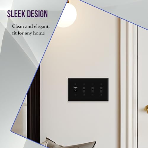 ENERLITES Mid-Size 4-gang Toggle Light Switch Cover Plate, 2 Pack, Black - color: Black, size: Mid-Size (Pack of 2)