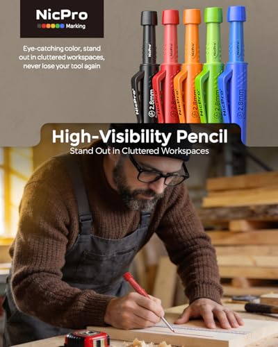 Nicpro Carpenter Pencils with Sharpener & Sleeve, 5Pack Construction Pencil - size: 5 Pack