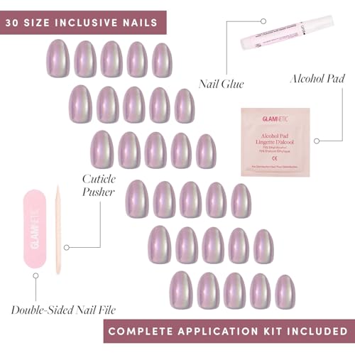 Glamnetic Press On Nails - Short Oval, Velvet Fake Nails 30 Pc Full Kit - color: 2B - Oyster