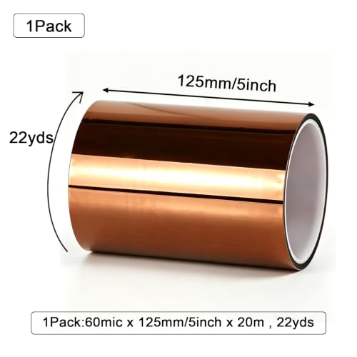BOMEI PACK Polyimide Tape, 5in x 66ft Heat Resistant Tape for Soldering - size: 5inch x 20m/66ft